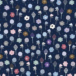 Navy Flowers on Stems - Flower And Dot